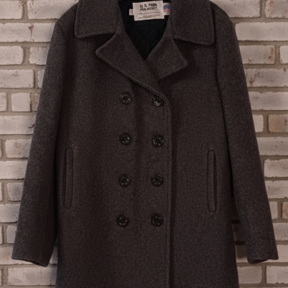 Schott U.S. 740N Y2K Men's Wool Dark Gray Pea Coat